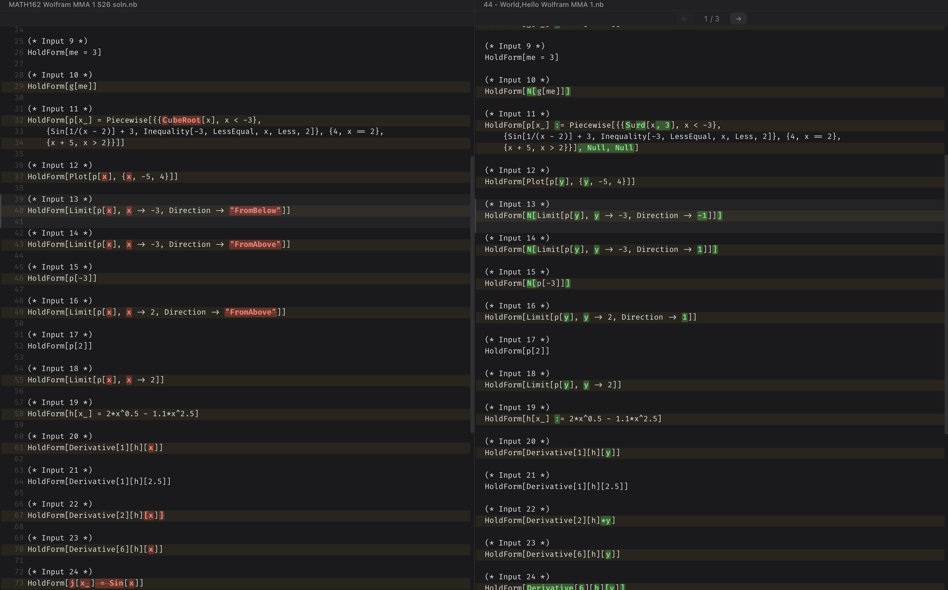 A screenshot of an nbdiff window, with inputs all processed